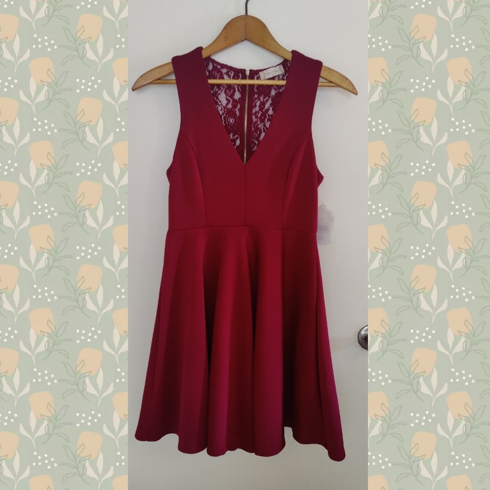 Altar'd State Burgundy Fit & Flare Dress w/ Lace Whimsygoth Formal Summer Dress